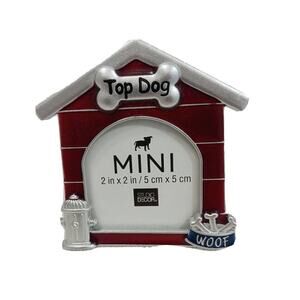 NEW Dog Photo Picture Frame 2x2 RED SILVER 3D Metal Pet Family Love Back Stand